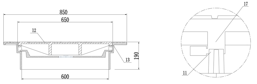 檢查井蓋防墜裝置局部剖面圖標引序號說明